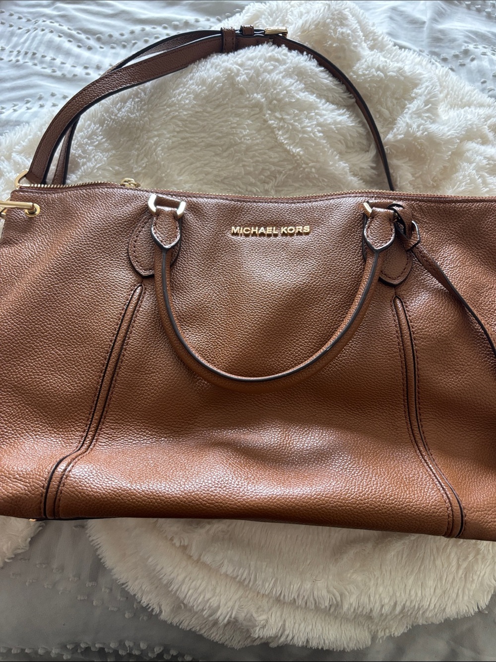 Michael Kors Cognac Pebbled Leather Tote with Gold Hardware